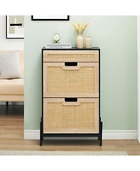 gaomon Entryway Freestanding Rattan Shoe Cabinet, 2 Flip Drawers + 1 Drawer Storage