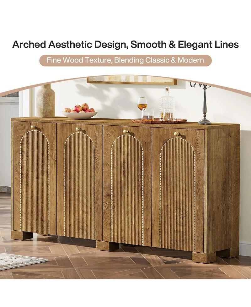 Tribesigns 59" Sideboard, 4-Door Storage Cabinet with Shelves, Buffet Tv Stand, Modern Vintage Coffee Bar Cabinet