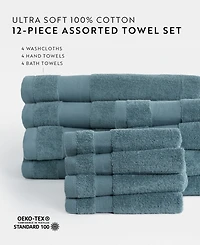 ienjoy Home Assorted 12-Pc. Cotton Bath Towel Set, 54" x 30"