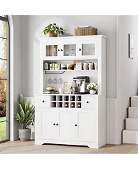 gaomon 68.7"Bar Cabinet,Kitchen Buffet with Hutch Wine with Charging Station,2 Drawers,10 Storage Shelves