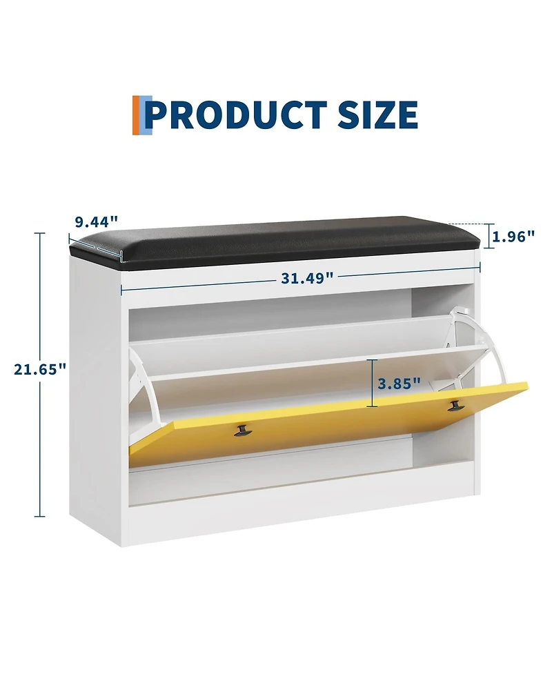 gaomon Modern Entryway Shoe Storage Bench with Flip Drawer, Pu Cushion & Tipping Bucket Organizer