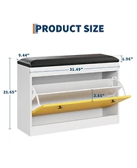 gaomon Modern Entryway Shoe Storage Bench with Flip Drawer, Pu Cushion & Tipping Bucket Organizer