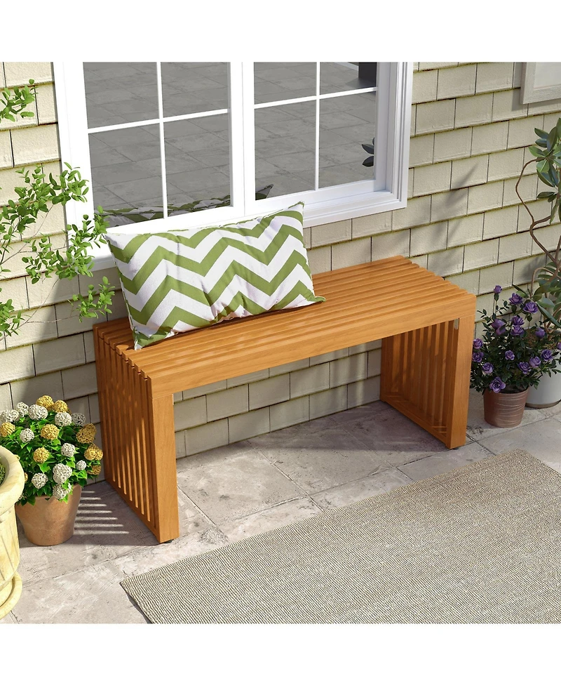 Gymax 36 Inch Patio Bench All-Slat Acacia Wood Loveseat for 2 People 800 lbs Capacity