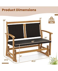 Gymax Patio Rattan Glider Bench Swing Gliding Rocker for 2 w/ Acacia Wood Frame