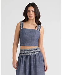 Nvlt Women's Sleeveless Embroidered Cropped Top