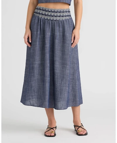 Nvlt Women's Embroidered Yoke Midi Skirt