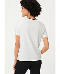Olsen Women's Embroidered Neck T-Shirt