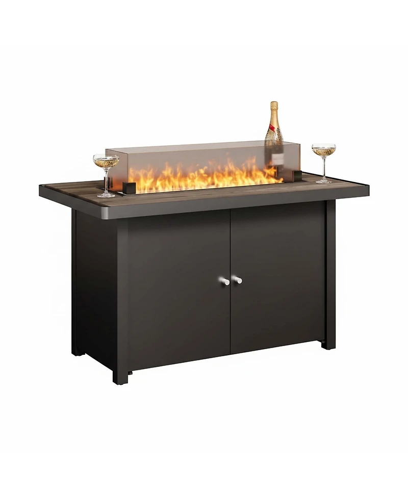 Boyel Living 43" Teak Fire Pit Table with Storage & Iron Cooking Top - Outdoor Dining & Heating Combo
