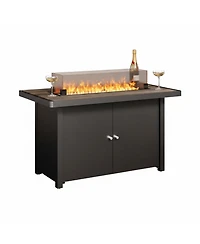 Boyel Living 43" Teak Fire Pit Table with Storage & Iron Cooking Top - Outdoor Dining & Heating Combo