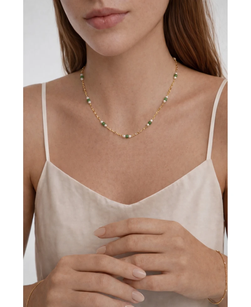 seree Elena Jade and Freshwater Pearl Beaded Necklace