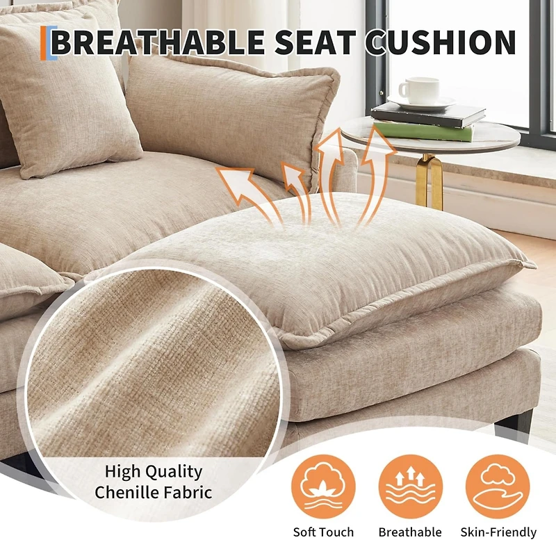 gaomon 112" Modular Sectional Sofa, L-Shape Cloud Couch/Deep Seat/Armrest/Plush Corduroy Fabric, No Assembly Required, Space-Saving