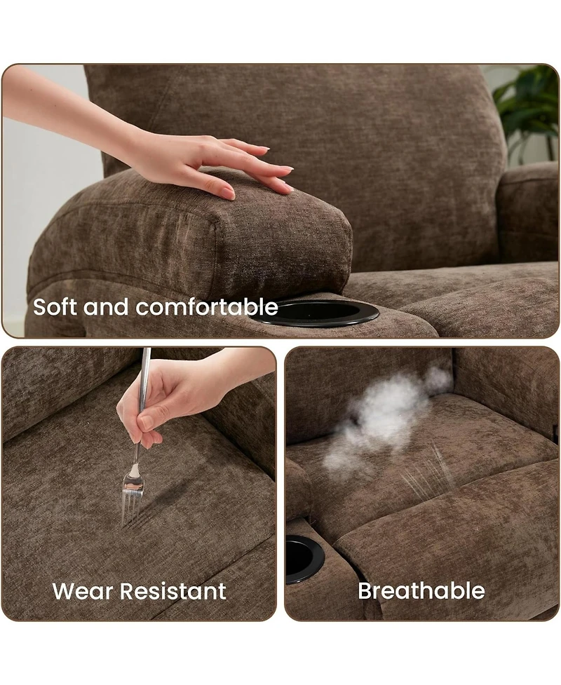 gaomon 360° Swivel Rocking Recliner Chair, Manual Fabric Nursery Recliner Glider with with Massage and Heating, Extented Footrest