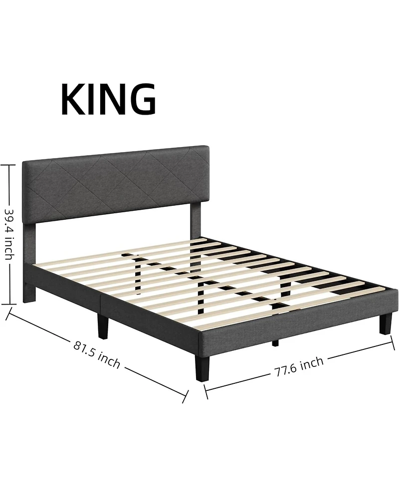 gaomon Upholstered King Size Bed Frame with Headboard, Platform Bed with Wooden Slat Support, Easy Assembly, Noise-Free Design