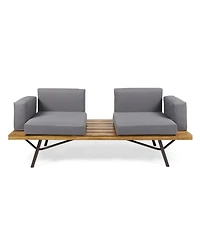 Flynama Outdoor 2 Seater Acacia Wood Sofa with Metal Legs Teak Finish Dark Gray Water Resistant Cushions for Garden Patio