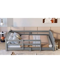 Streamdale Furniture Montessori Floor Bed with Slats & Guardrails, Solid Wood