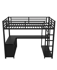 Streamdale Furniture Metal Loft Bed with Wardrobe, L-shaped Desk & Storage, Twin Xl