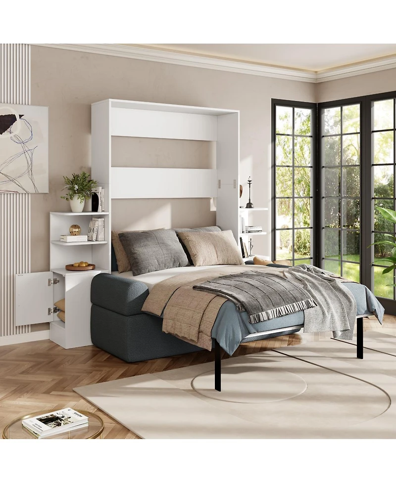 Streamdale Furniture Queen Size Wall Murphy Bed with Sofa and Storage Cabinets