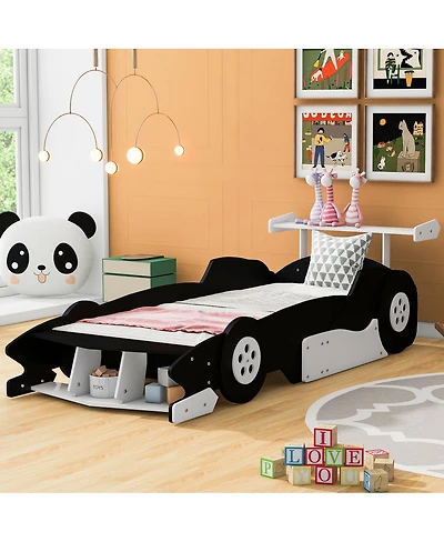 Streamdale Furniture Twin Size Race Car-Shaped Platform Bed with Wheels