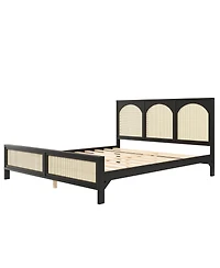 Streamdale Furniture Queen Wood Platform Bed with Rattan Headboard/Footboard