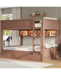 Streamdale Furniture Full Xl over Full Xl Bunk Bed with Storage, Led