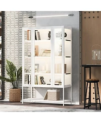 Streamdale Furniture Iron Display Cabinet with Glass Door and Led Lights