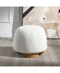 Streamdale Furniture Streamdale White Fully Assembled Round Soft Teddy Fabric Upholstered Ottoman Footstool
