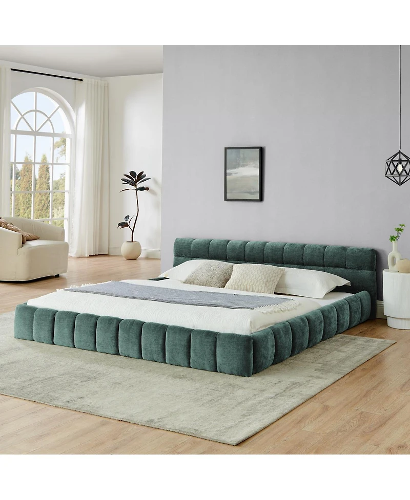 Streamdale Furniture King Upholstered Bed Frame with Chenille Fabric, No Box Spring Needed