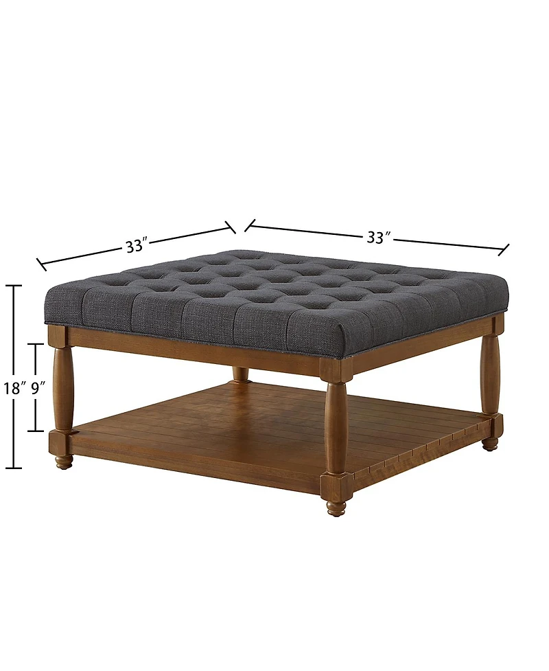 Streamdale Furniture Large Tufted Linen Ottoman Coffee Table with Solid Wood Shelf