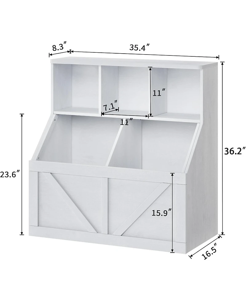 gaomon Kids Bookshelf and Toy Storage – Wooden Toy Organizer with Storage Cabinet and Shelf, Toddler Bookcase for Playroom, Bedroom, Nursery