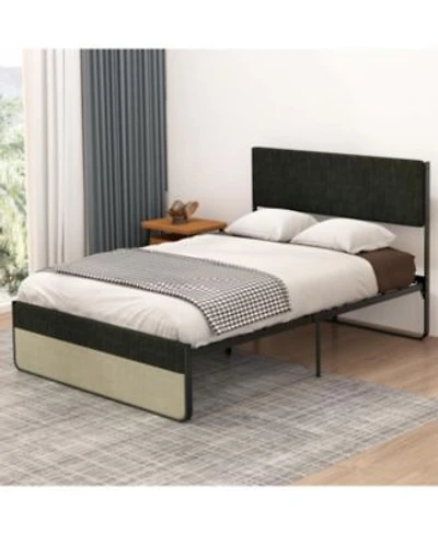 Gaomon Simple Bed Queen Size Platform Bed With Linen Upholstered Headboard Footboard Sturdy Steel Slat Bed Mattress Foundation Enough Space