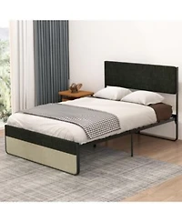 Gaomon Simple Bed Queen Size Platform Bed With Linen Upholstered Headboard Footboard Sturdy Steel Slat Bed Mattress Foundation Enough Space