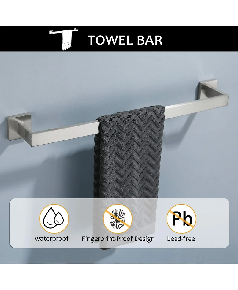 Rainsken 5 Pieces Bathroom Hardware Set, Towel Bar, Towel Holder, Toilet Paper Holder and Towel Hook