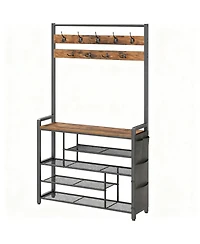 Yigii 5-Tier Hall Tree with Shoe Bench, Coat Rack, and Storage