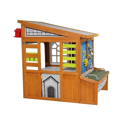 Slickblue Cedar Wooden Outdoor Kids Playhouse with Doorbell and Bird Nest