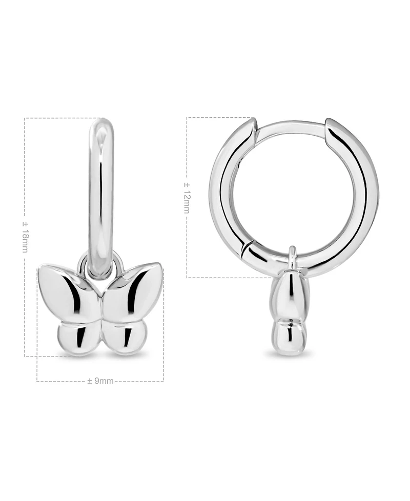 Devata Rhodium Plated Sterling Silver Butterfly Hoop Earrings