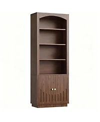 Yigii Mid-Century Walnut 6-Tier Bookshelf, Home Office & Living Room