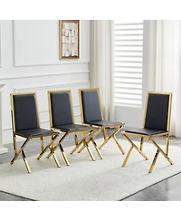 Streamdale Furniture 4-pack gold metal framed black Pu dining chairs with ergonomic design.