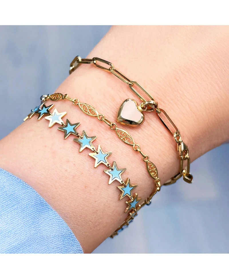 The Lovery Pink Pearl Heart Paperclip Bracelet 14K Gold