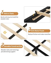 gaomon Upholstered Platform Velvet Bed Frame with Headboard,Strong Wooden Slats Support