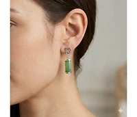 Curata Jewelry 925 Sterling Silver Rhodium Dyed Jade Segment Drop Longevity Earrings 30x8mm