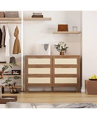 gaomon 47.2" Wood Burlap Style 6 Drawer Chest of Drawers