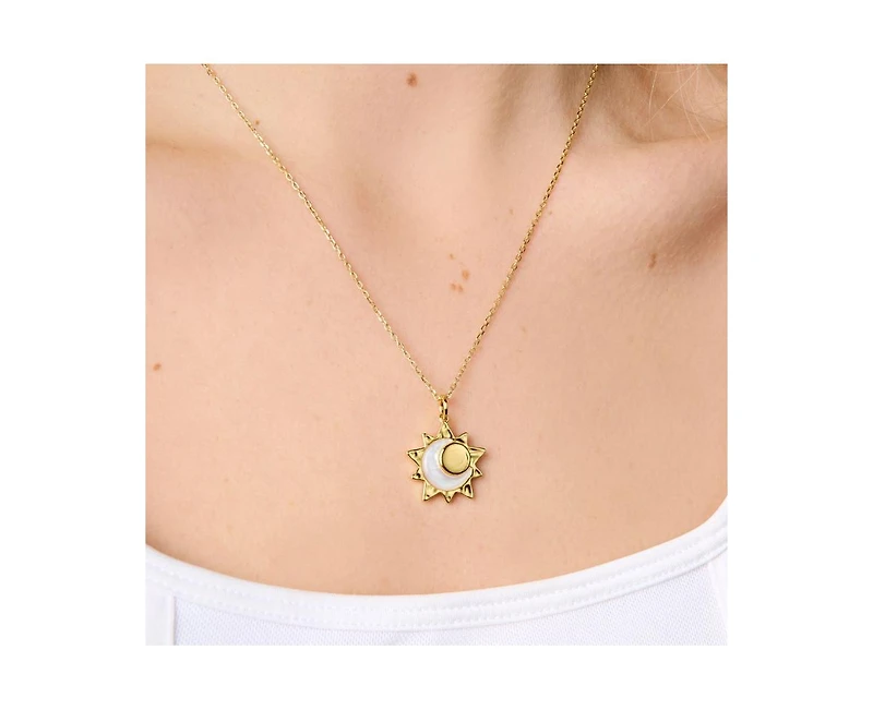 Little Sky Stone Eclipse Charm Mop Pendant Necklace in 14k Gold Finish