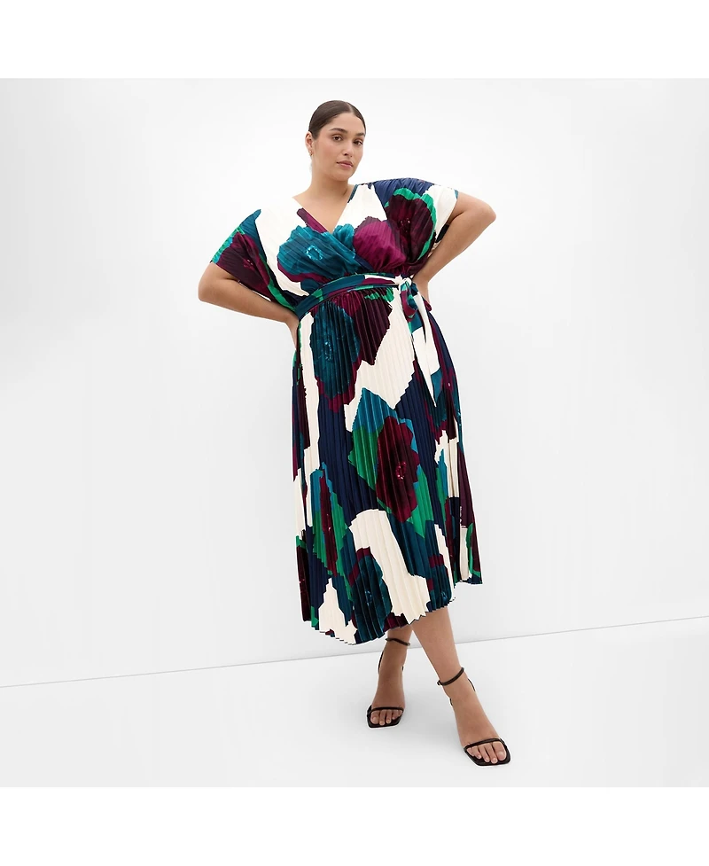 City Chic Women's Plus Hailey Abstract Print Pleat Maxi Dress