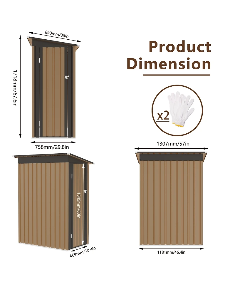 Streamdale Furniture 4.27 Ft x2.42 Ft Metal Garden Shed 5 X 3 Ft Pent Roof with Side Hinge Door