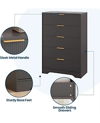 gaomon Fluted Wood Dresser 5 Drawers Dresser for Bedroom, Modern Tall Dressers, Natural Wood Drawer Organizer for Bedroom, Living Room, Hallway