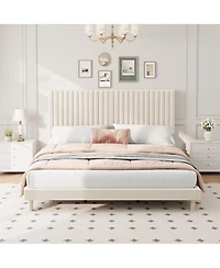 gaomon Upholstered Platform Velvet Bed Frame with Headboard,Strong Wooden Slats Support