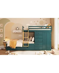 Streamdale Furniture Full Size Bunk Bed with 2 Large & 5 Small Drawers, Wardrobe