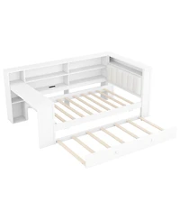 Streamdale Furniture Wood Twin Platform Bed with Storage, Trundle, Charging, Led, Desk, Headboard