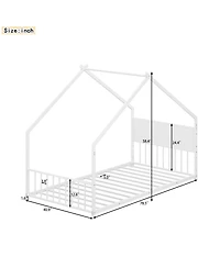 Streamdale Furniture Twin Size House Bed with Roof & Lights, Metal Frame, No Box Spring