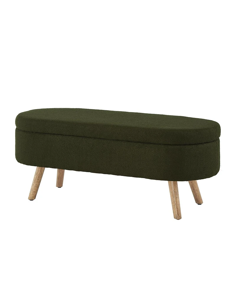 Streamdale Furniture Luxury Oval Boucle Storage Ottoman Bench with Wood Legs